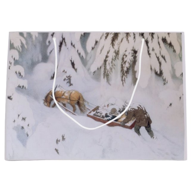 Grand Sac Cadeau Voyage d'hiver à travers la neige à Noël (Devant)