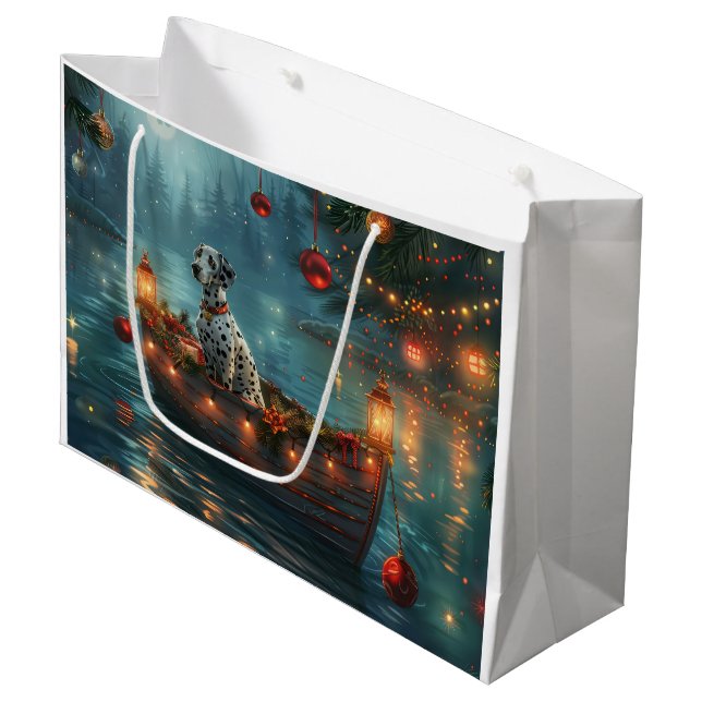 Grand Sac Cadeau Voyage festif de Noël dalmate (Devant Angle)