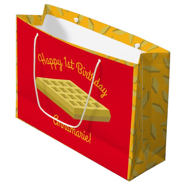 Grand Sac Cadeau Waffe Petit déjeuner copieux Anniversaire (Devant Angle)