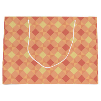 Grand Sac Cadeau Warm Geometric Diamond Pattern in Peach & Terracot