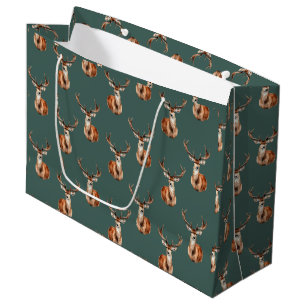 Grand Sac Cadeau Watercolor de la tête de cerf sauvage