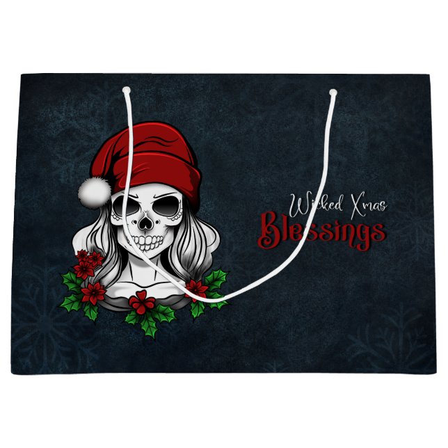 Grand Sac Cadeau Whimsical gothique Père Noël Crâne Noël (Devant)