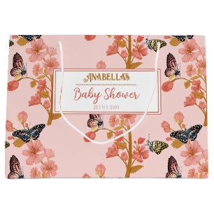 Grand Sac Cadeau Whimsical rose Boho Butterfly Baby shower fille