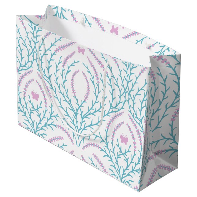 Grand Sac Cadeau Wild roses and butterflies /pink/pale green/yellow (Dos Angle)