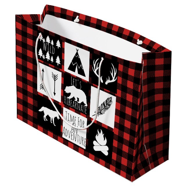 Grand Sac Cadeau Wilderness rustique & Animaux Buffalo Check Plaid (Dos Angle)