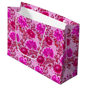Grand Sac Cadeau William Morris Chrysanthemums, Bourgogne et rose