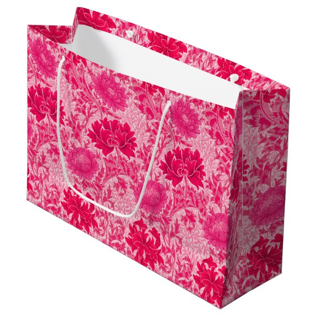 Grand Sac Cadeau William Morris Chrysanthemums, Fuchsia Pink (Devant Angle)