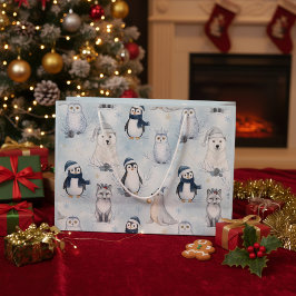 Grand Sac Cadeau Winter Arctic Animals Cute Penguin & Polar Bear