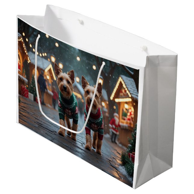 Grand Sac Cadeau Wire Fox Terrier Dogs Christmas Snow Holiday (Devant Angle)