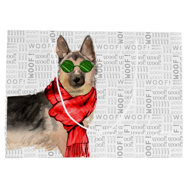 Grand Sac Cadeau Woof Art drôle berger allemand Noël (Dos)
