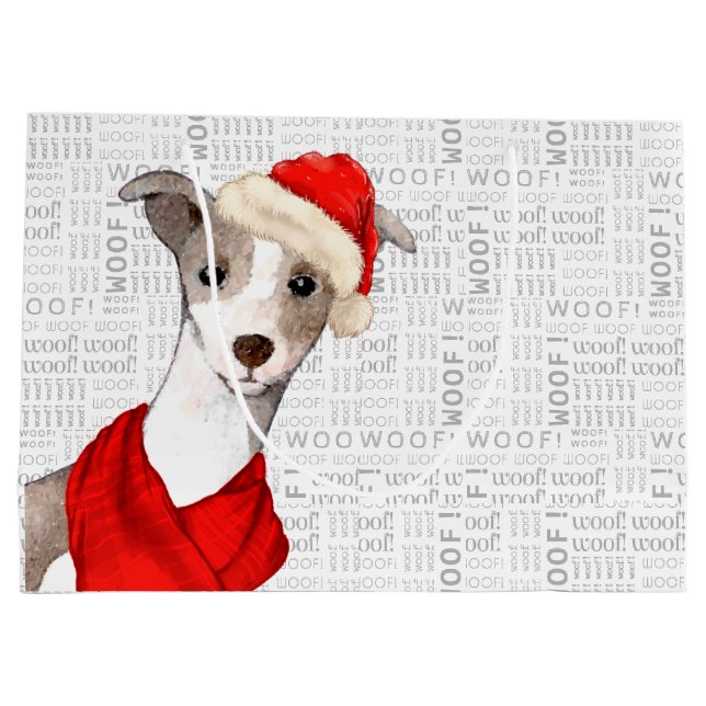 Grand Sac Cadeau Woof Art drôle Italien Greyhound Chig Noël (Dos)