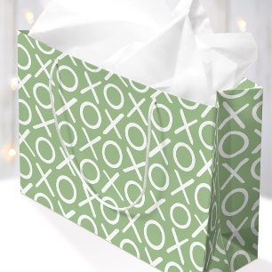 Grand Sac Cadeau XOXO Câlins et bisous Vert Brossé Anniversaire Scr