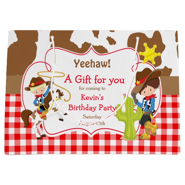 Grand Sac Cadeau Yeehaw Cowboy Occidental Anniversaire (Devant)