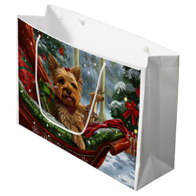Grand Sac Cadeau Yorkshire Terrier Chien Fête de Noël (Devant Angle)