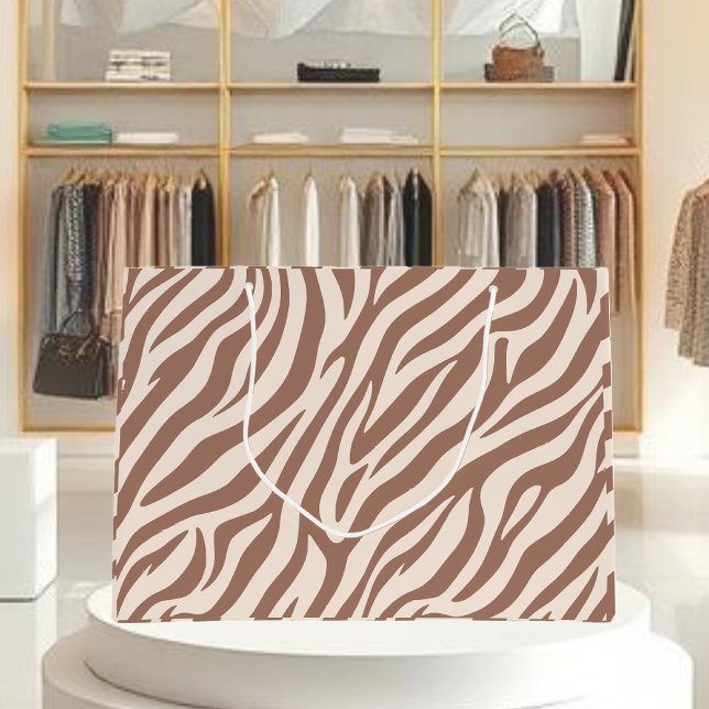Grand Sac Cadeau Zebra Print-Mocha Mousse (Zebra Print-Mocha Mousse Large Gift Bag)