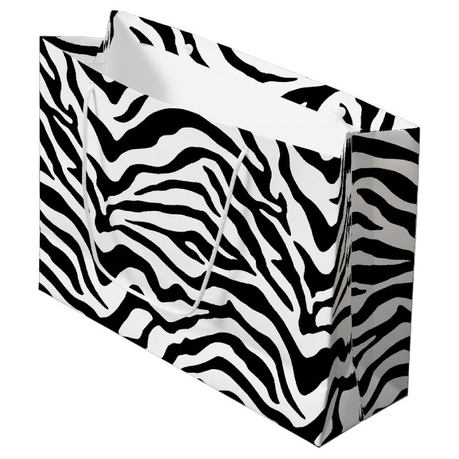Grand Sac Cadeau Zèbre noir et blanc rayé (Devant Angle)