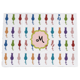 Grand sac de cadeau de monogramme coloré de chats