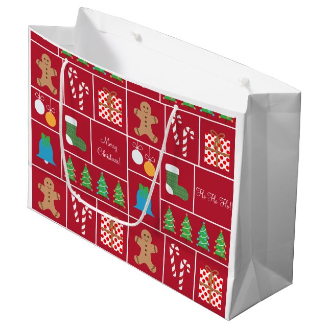 Grand sac de cadeau de motif rouge de Noël (Devant Angle)