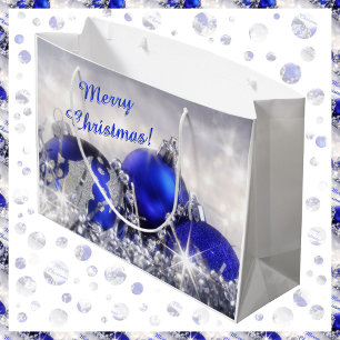 Grand sac de cadeau de Noël argenté et bleu