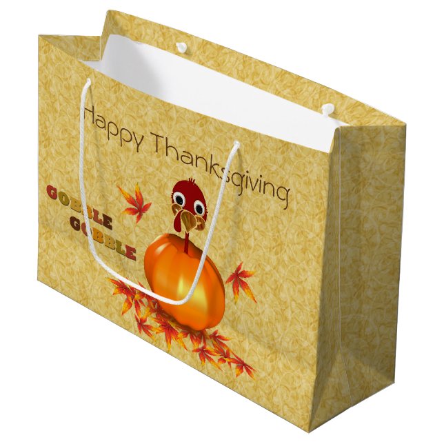 Grand sac de cadeau de thanksgiving de citrouille (Devant Angle)