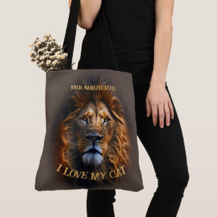 Grand Sac fourre-tout Brown "I Love My Cat" Nom pe