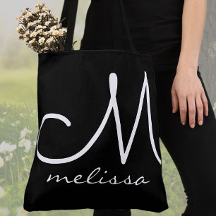 Grand sac fourre-tout noir avec nom