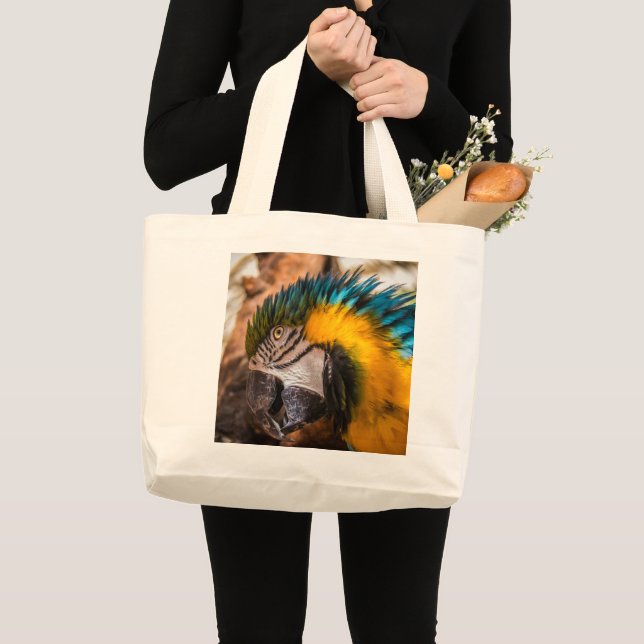 Grand sac fourre-tout portrait en macaw bleu et ja (Devant (produit))