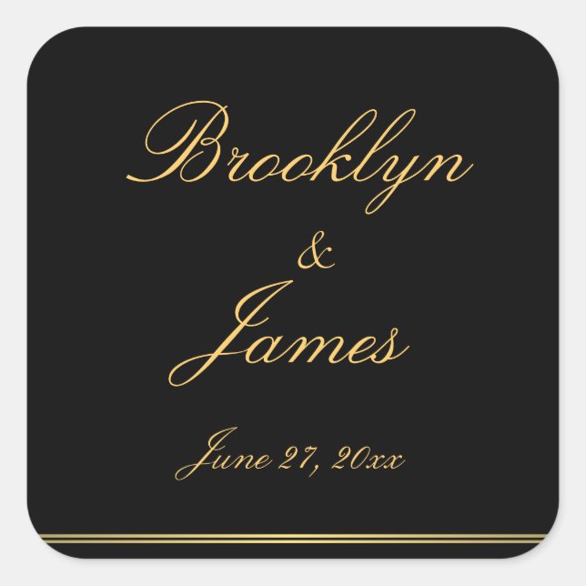 Grand Stickers de mariage élégant en or noir (Devant)