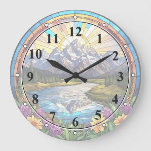 Grand Teton Mountains Imitate verkleidet Glass Mou Große Wanduhr