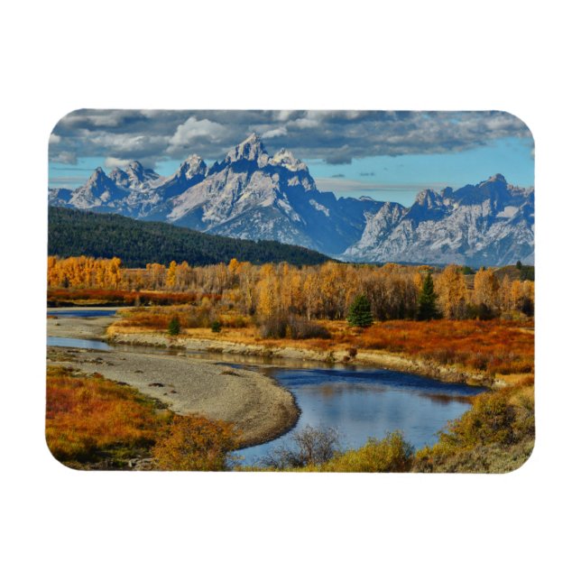 Grand Teton Mountains River View im Herbst Magnet (Horizontal)