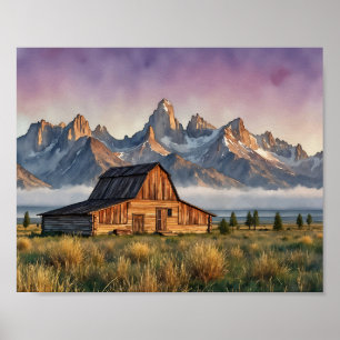 Grand Teton National Park Aquarell-Kunst Druck Poster