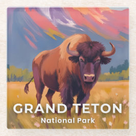 Grand Teton National Park | Bison Travel Art Glasuntersetzer