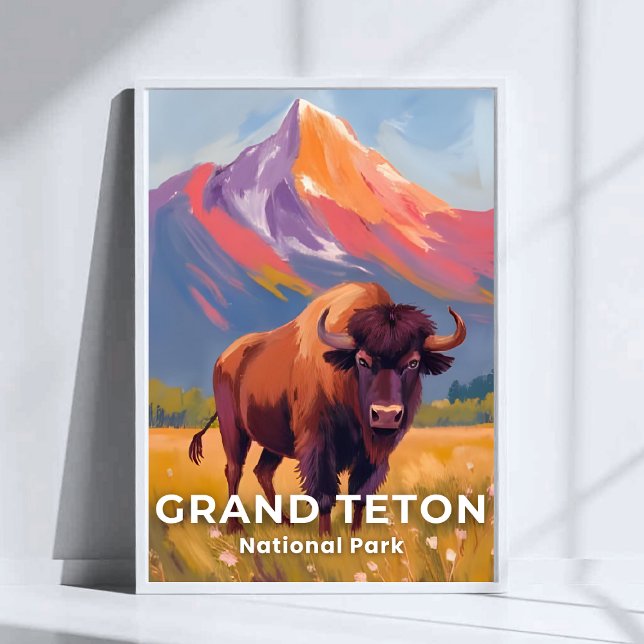 Grand Teton National Park | Bison Travel Art Poster (Von Creator hochgeladen)