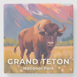 Grand Teton National Park | Bison Travel Art Steinuntersetzer