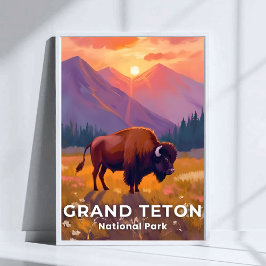 Grand Teton National Park | Bison Wyoming Travel Poster