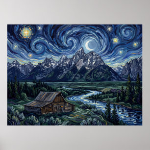 Grand Teton National Park Sternenhimmel Scheune Poster