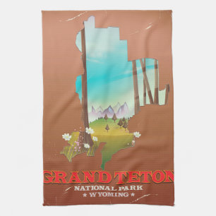Grand Teton National Park Wyoming Karte Geschirrtuch