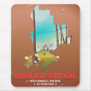 Grand Teton National Park Wyoming Karte Mousepad