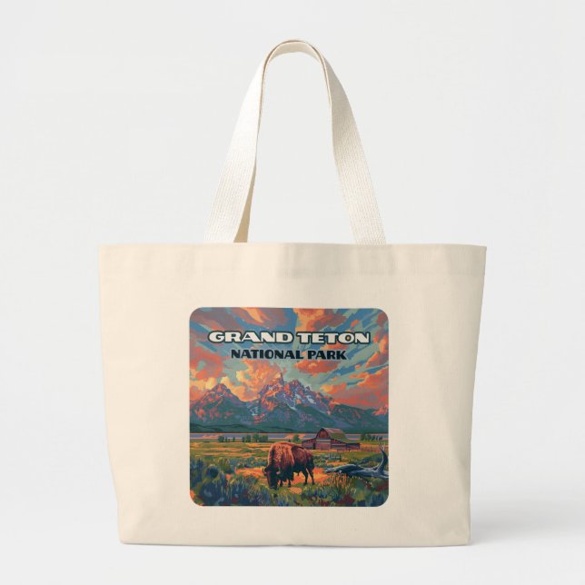 Grand Teton Nationalpark Berge Bison Wyoming Jumbo Stoffbeutel (Vorne)