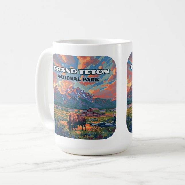 Grand Teton Nationalpark Berge Bison Wyoming Kaffeetasse (Vorderseite Links)