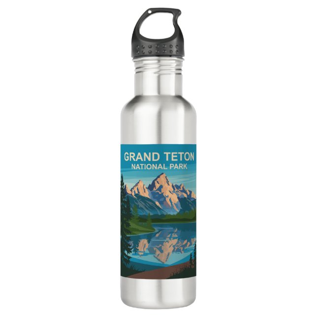 Grand Teton Nationalpark Landschaftsbild Edelstahlflasche (Vorderseite)