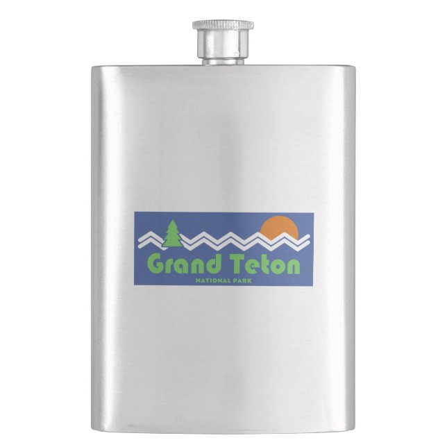 Grand Teton Nationalpark Retro Flachmann (Vorderseite)