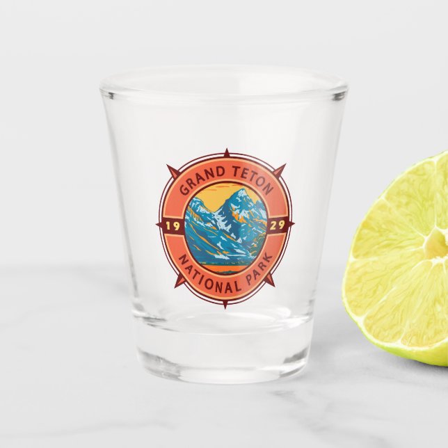 Grand Teton Nationalpark Retro Kompass Emblem Schnapsglas (Vorderseite)