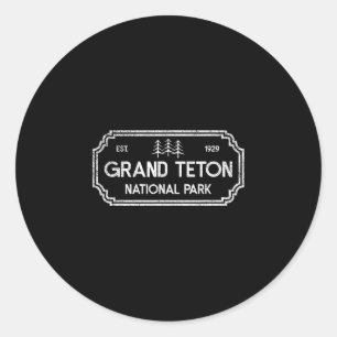 Grand Teton Nationalpark Retro-Outdoor-Wanderung Runder Aufkleber