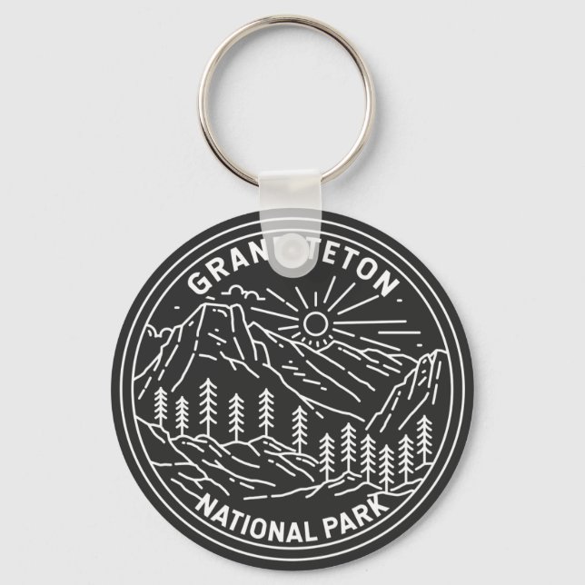 Grand Teton Nationalpark Vintag Monoline Schlüsselanhänger (Vorderseite)