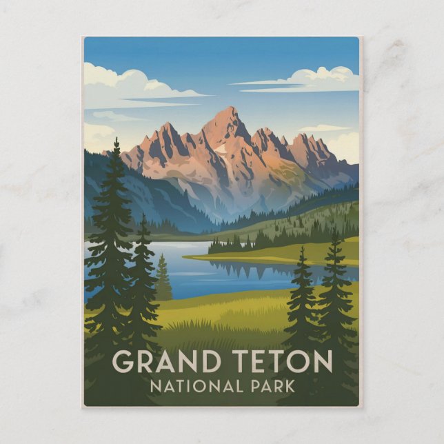 Grand Teton Nationalpark Vintag Postkarte (Vorderseite)