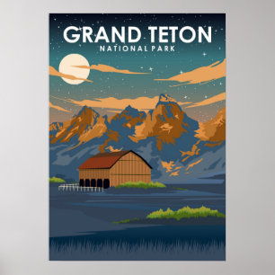 Grand Teton Nationalpark Vintage Travel Poster