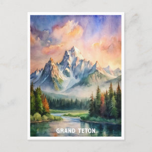Grand Teton Nationalpark Wasserfarben Malerei Postkarte