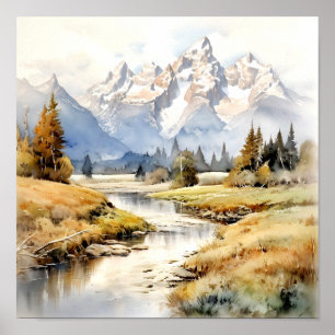 Grand Teton Nationalpark Watercolor Poster