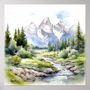Grand Teton Nationalpark Watercolor Poster